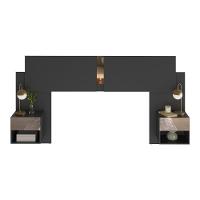 Cabeceira Casal/queen Com Espelhos E 2 Mesas De Cabeceira 232cm Multimóveis Mp4326 Preto Preto - 1