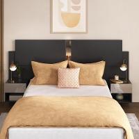 Cabeceira Casal/queen Com Espelhos E 2 Mesas De Cabeceira 232cm Multimóveis Mp4326 Preto Preto - 6