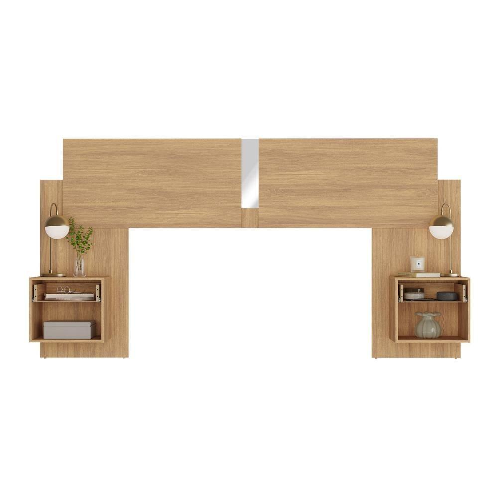 Cabeceira Casal/queen Com Espelhos E 2 Mesas De Cabeceira 232cm Multimóveis Mp4324 Madeirado Madeirado - 3