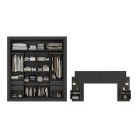 Guarda Roupas Casal Espelho E Cabeceira Com 2 Mesas De Cabeceira Multimóveis MP4327 Preto - 5