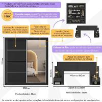 Guarda Roupas Casal Espelho E Cabeceira Com 2 Mesas De Cabeceira Multimóveis MP4327 Preto - 7