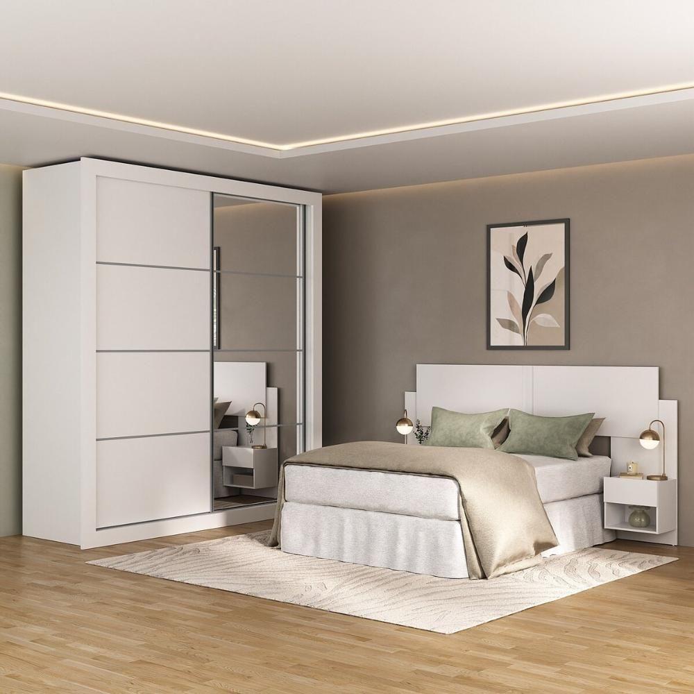 Guarda Roupas Casal Espelho E Cabeceira Com 2 Mesas De Cabeceira Multimóveis MP4327 Branco - 7