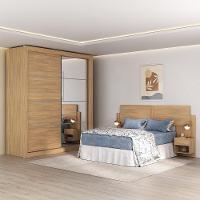 Guarda Roupas Casal Espelho E Cabeceira Com 2 Mesas De Cabeceira Multimóveis MP4327 Madeirado - 2