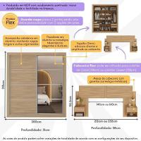 Guarda Roupas Casal Espelho E Cabeceira Com 2 Mesas De Cabeceira Multimóveis MP4327 Madeirado - 7