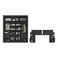 Guarda Roupas Casal E Cabeceira Com 2 Mesas De Cabeceira E Espelhos Multimóveis MP4328 Preto