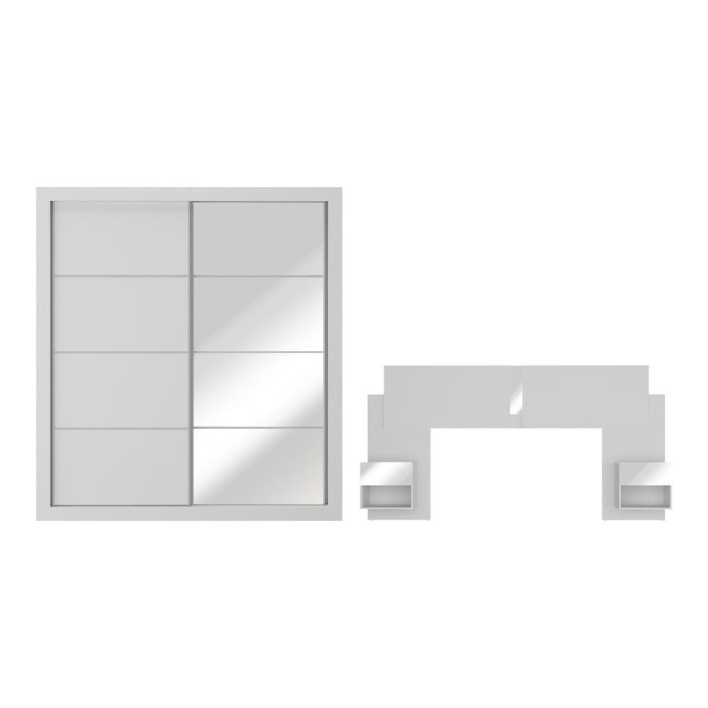Guarda Rroupas Casal E Cabeceira Com 2 Mesas De Cabeceira E Espelhos Multimóveis MP4328 Branco - 2
