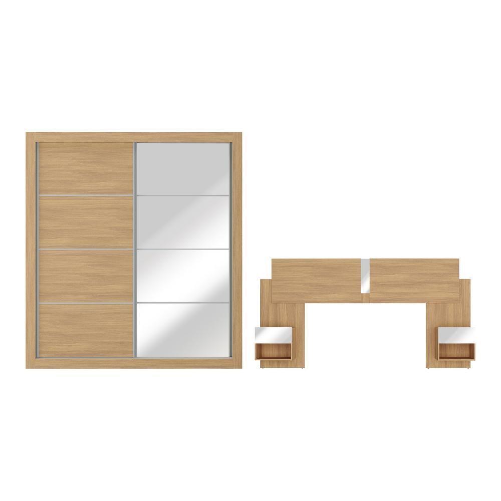 Guarda Roupas Casal E Cabeceira Com 2 Mesas De Cabeceira E Espelhos Multimóveis MP4328 Madeirado - 6