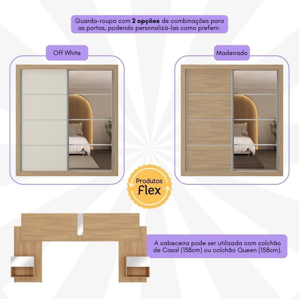 Guarda Roupas Casal E Cabeceira Com 2 Mesas De Cabeceira E Espelhos Multimóveis MP4328 Madeirado - 8