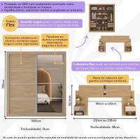 Guarda Roupas Casal E Cabeceira Com 2 Mesas De Cabeceira E Espelhos Multimóveis MP4328 Madeirado - 3