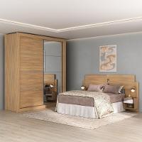 Guarda Roupas Casal E Cabeceira Com 2 Mesas De Cabeceira E Espelhos Multimóveis MP4328 Madeirado