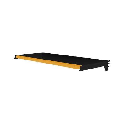 Bandeja Prateleira Com Reforço 30x91 Para Gôndolas New Plus Preto Porta Etiqueta Amarelo Sa Gôndolas
