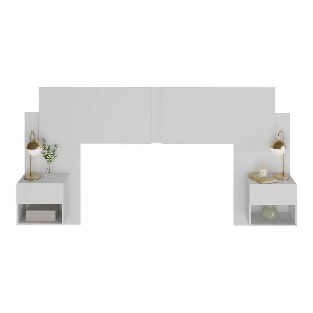 Cabeceira Casal Queen Com 2 Mesas De Cabeceira 232cm Multimóveis MP4325 Branco - 1