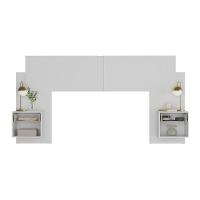 Cabeceira Casal Queen Com 2 Mesas De Cabeceira 232cm Multimóveis MP4325 Branco - 3
