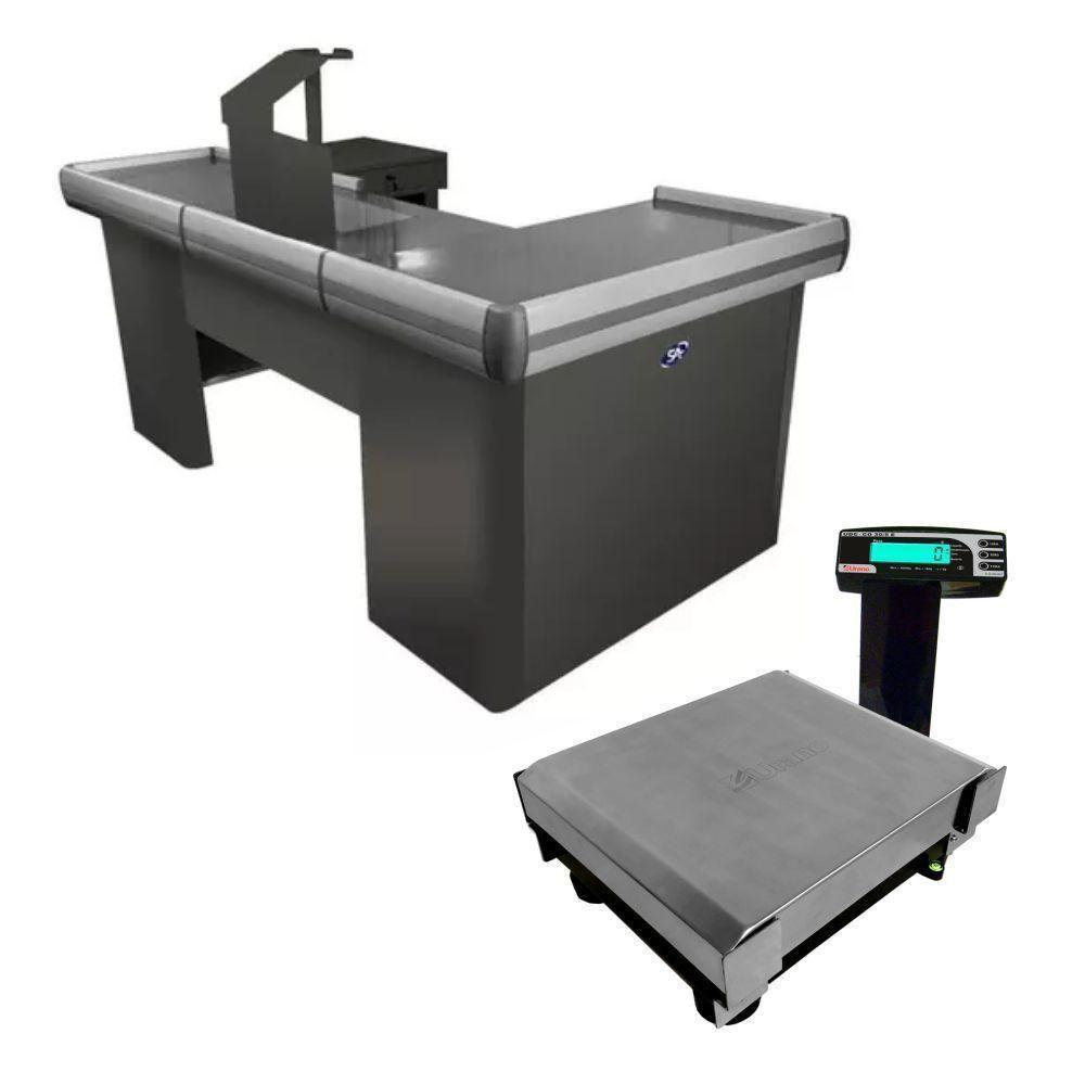 Caixa Supermercado Empacotador Preto 2m Check Out E Balança Bivolt 30kg - Urano Bivolt - 1