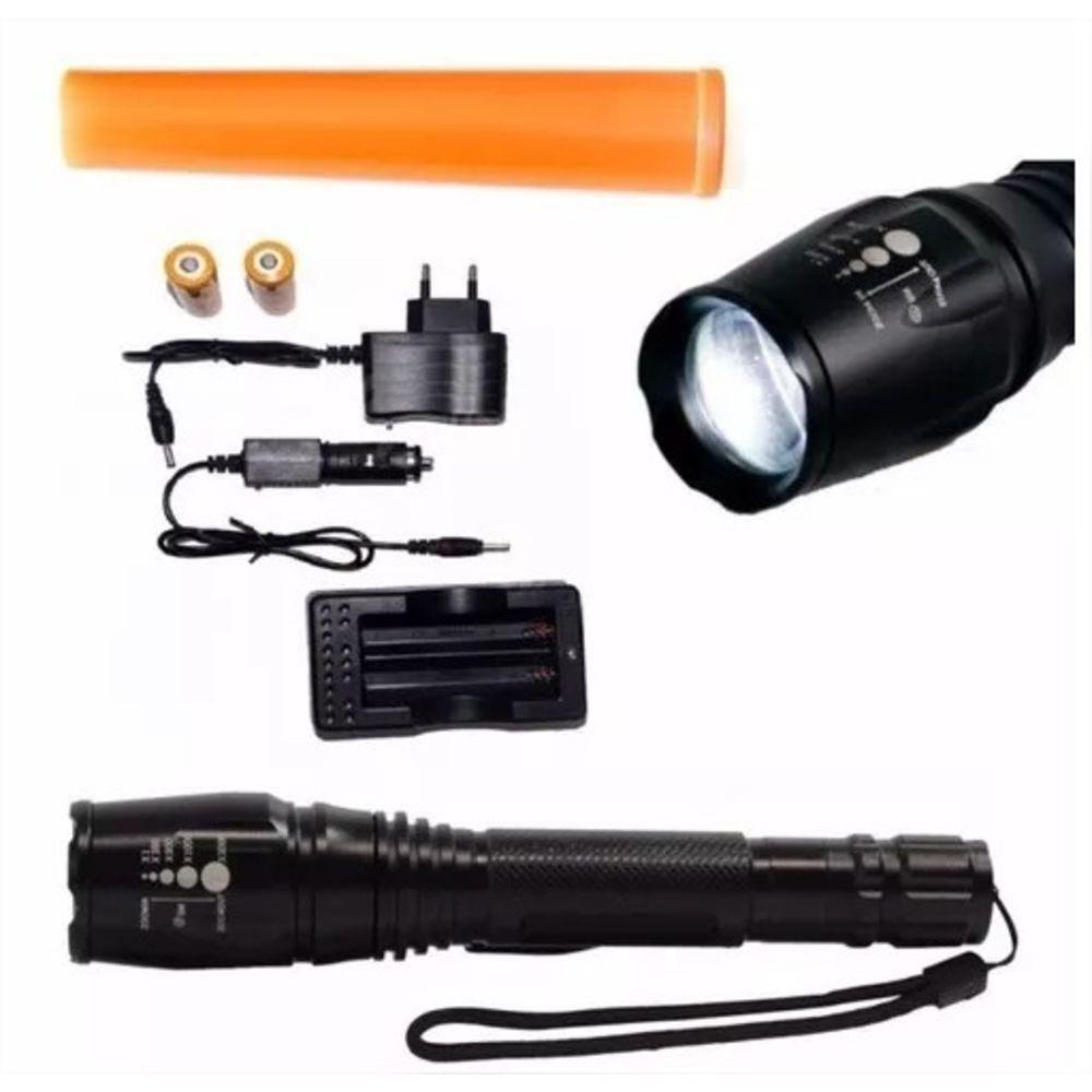 Lanterna Led Longo Alcance T6 Ultra Forte Militar Tática 2 Baterias B8477 - 2
