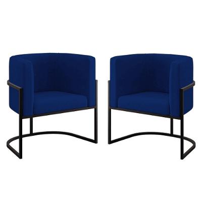 Kit 02 Cadeiras Poltrona Sala Quarto Base De Metal Black Azul Marinho