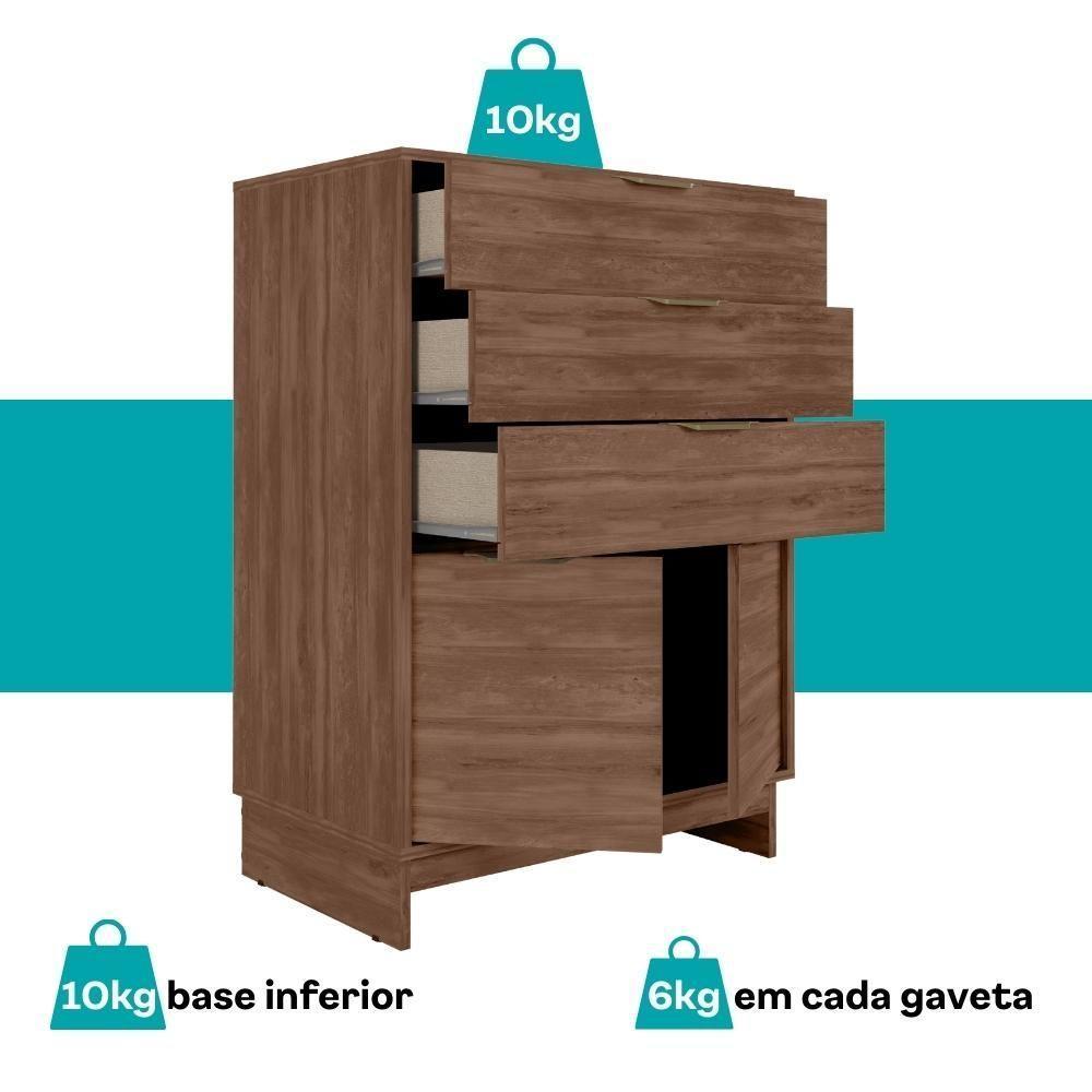 Cômoda 3 Gavetas 2 Portas Quarto 1112 Carraro Freijó - 5