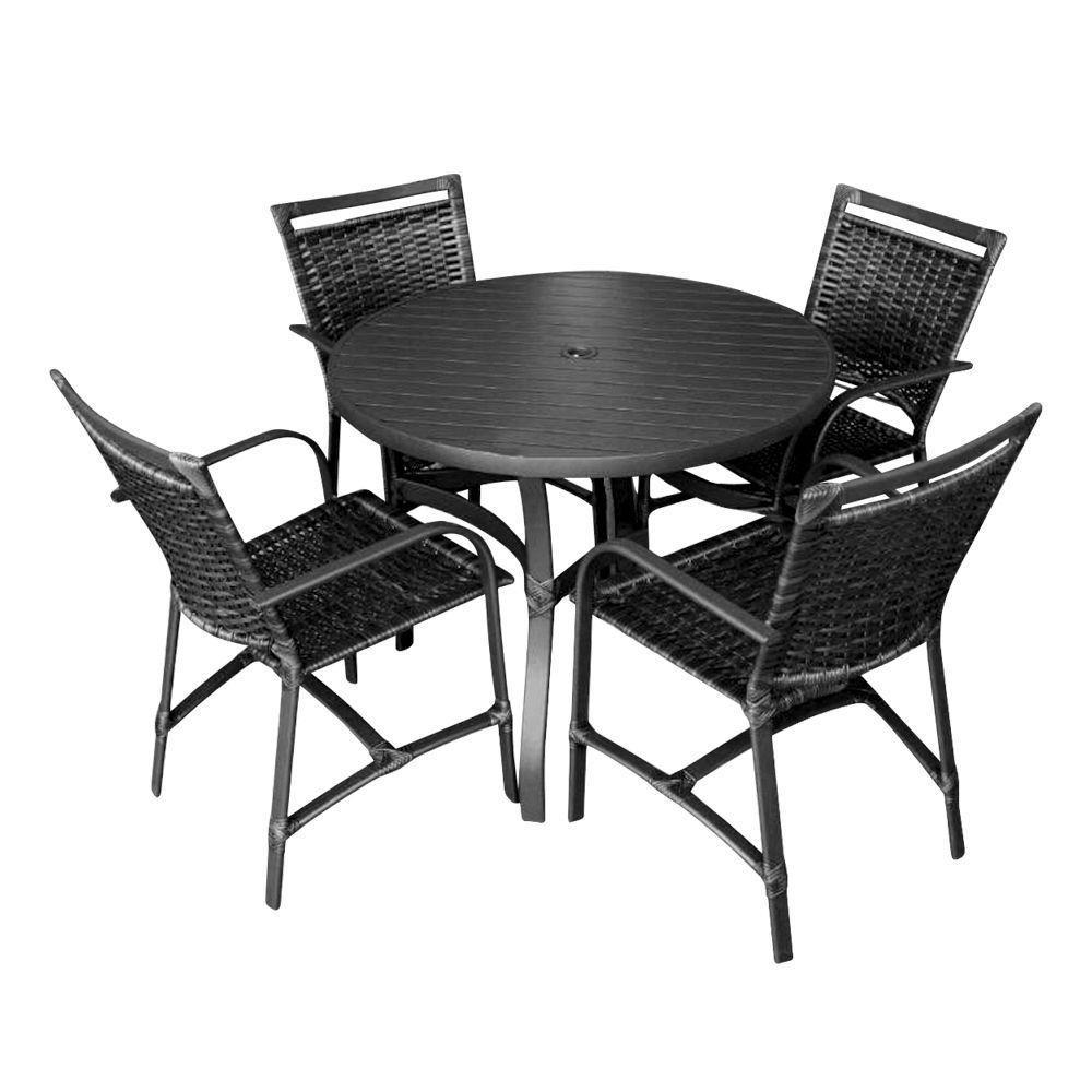 Conjunto Mesa Redonda 1,00 Com 4 Cadeiras Betta Em Alumínio Área Externa Preto - 1