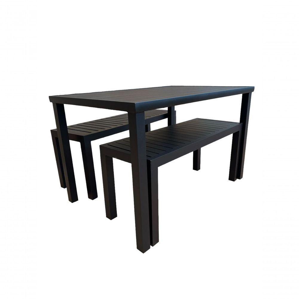 Conjunto Mesa Ripada Com 2 Bancos Ripados Alumínio 1.40x0.80m Preto - 6