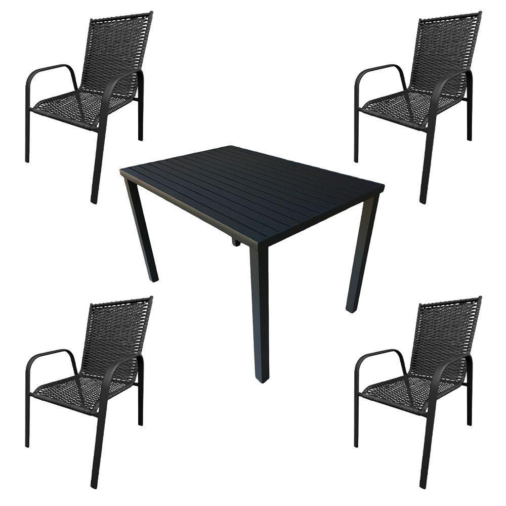 Conjunto Mesa Retangular 1.20x0.80 Com 4 Cadeiras Roma Em Alumínio Área Externa Preto - 1