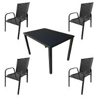 Conjunto Mesa Retangular 1.20x0.80 Com 4 Cadeiras Roma Em Alumínio Área Externa Preto - 1