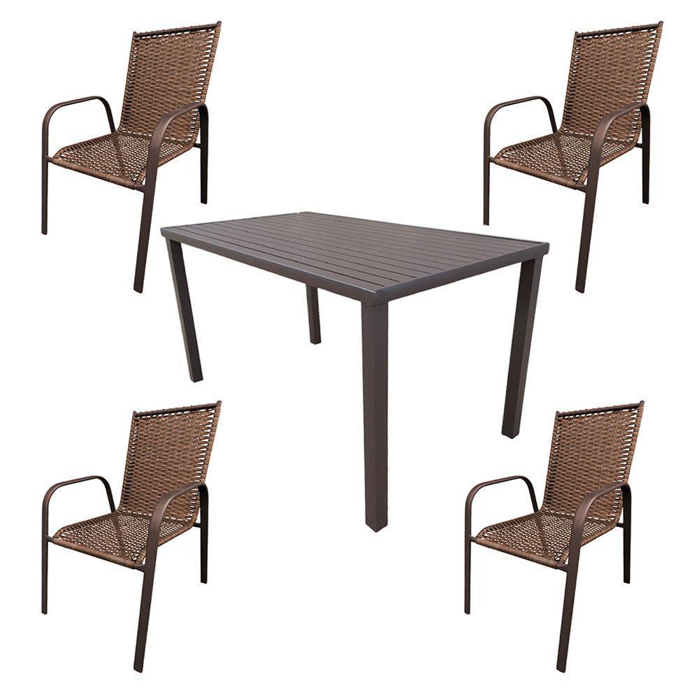 Conjunto Mesa Retangular 1.20x0.80 Com 4 Cadeiras Roma Em Alumínio Área Externa Marrom - 1