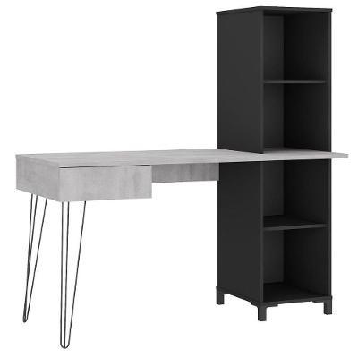 Escrivaninha Com Estante E Gaveta Fusion Concreto-preto