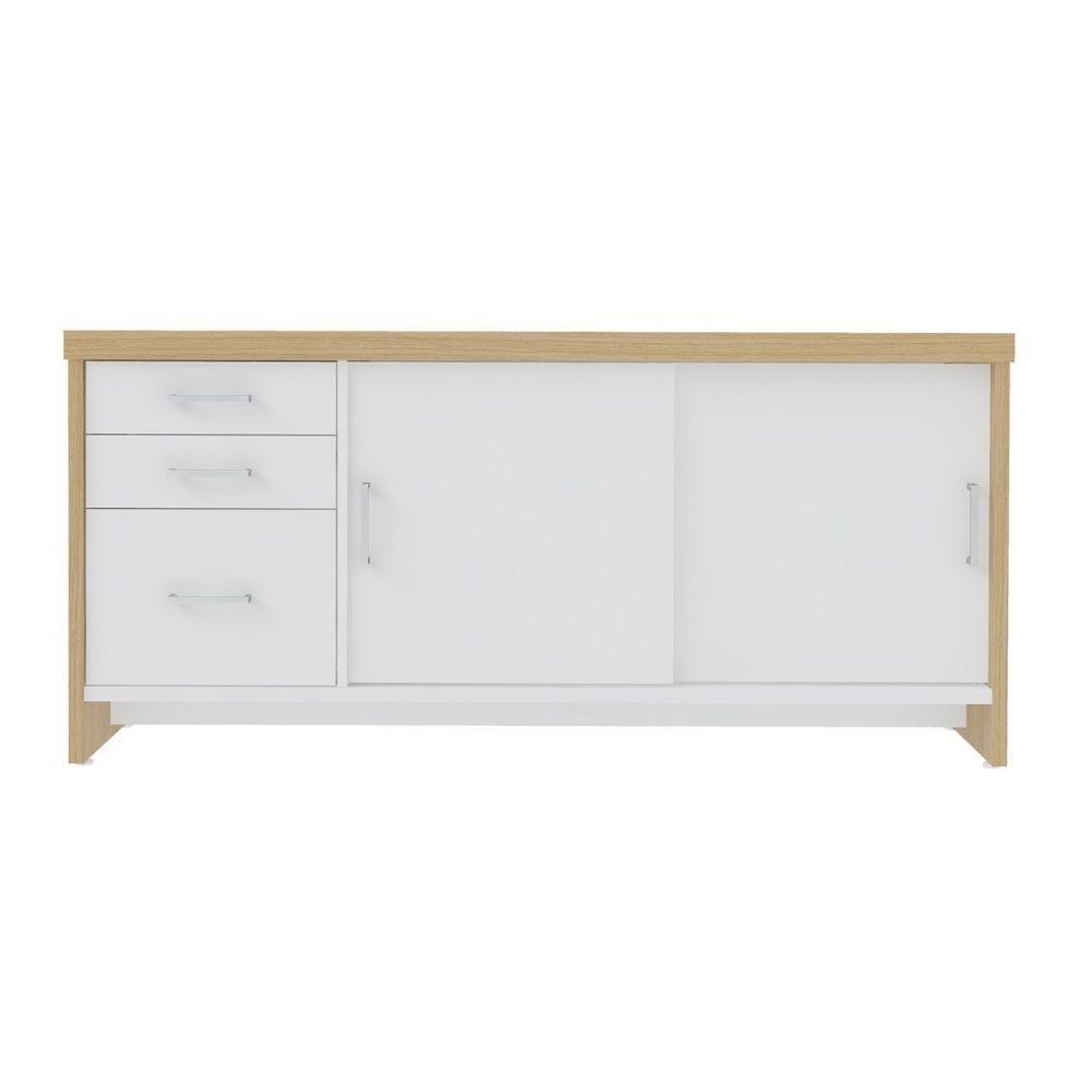 Balcão Multiuso Escritório Com Gavetas E Portas Carvalho branco - 1