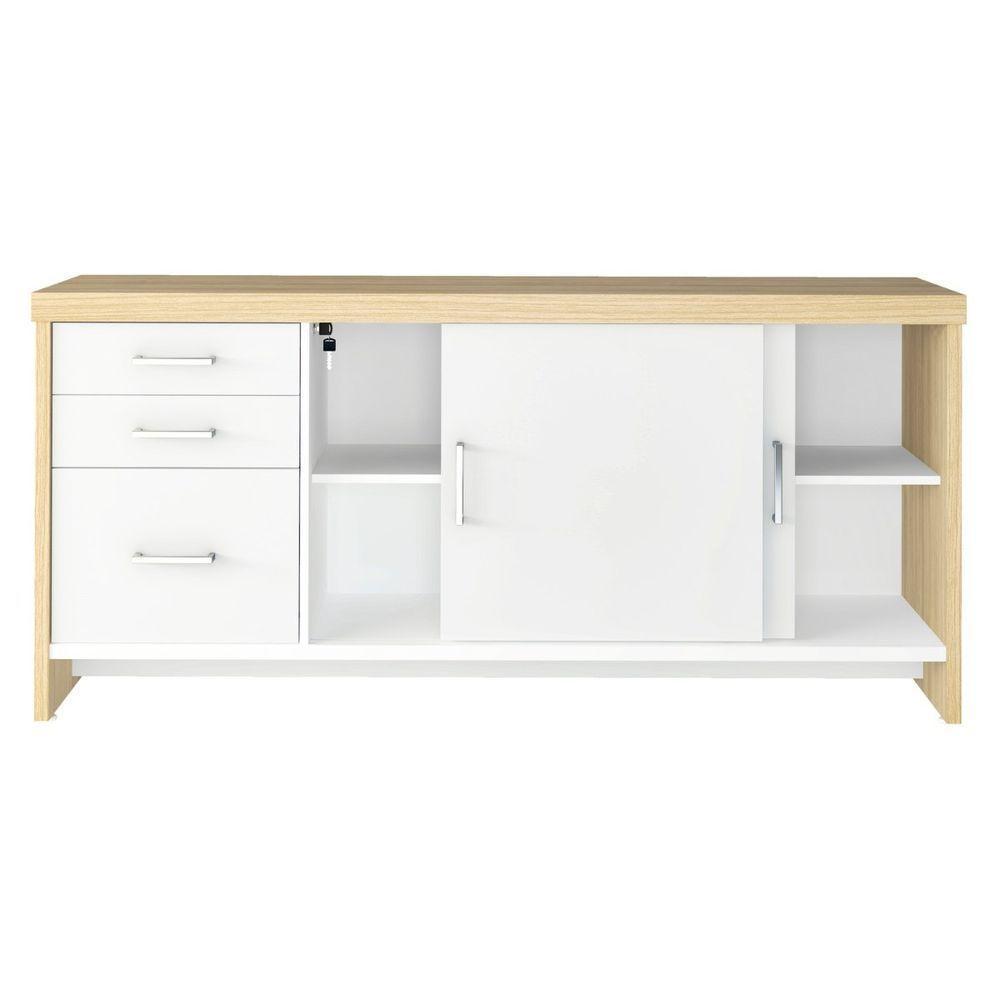 Balcão Multiuso Escritório Com Gavetas E Portas Carvalho branco - 3