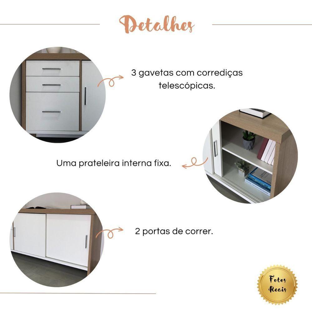 Balcão Multiuso Escritório Com Gavetas E Portas Carvalho branco - 8