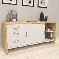 Balcão Multiuso Escritório Com Gavetas E Portas Carvalho branco - 5