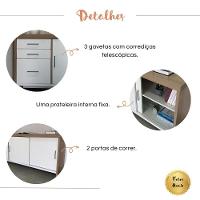 Balcão Multiuso Escritório Com Gavetas E Portas Carvalho branco - 8