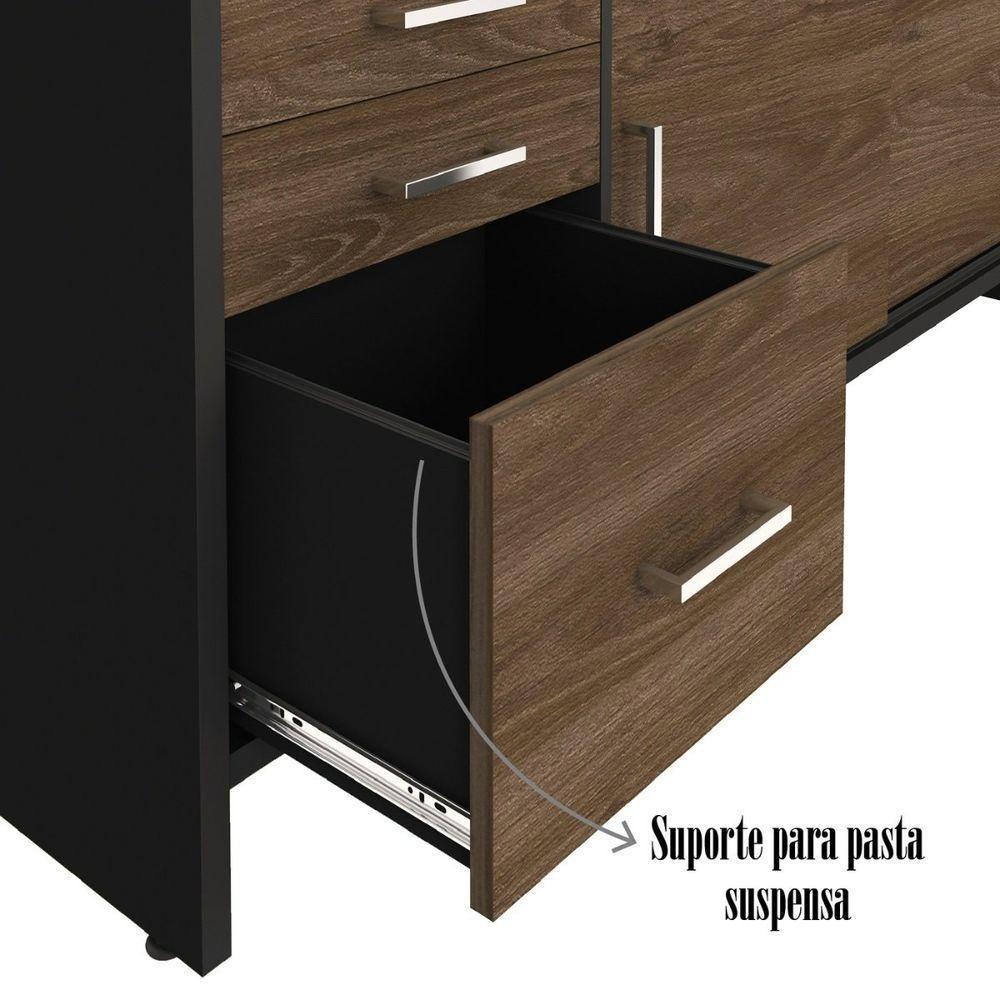 Balcão Multiuso Escritório Com Gavetas E Portas Charuto preto - 4