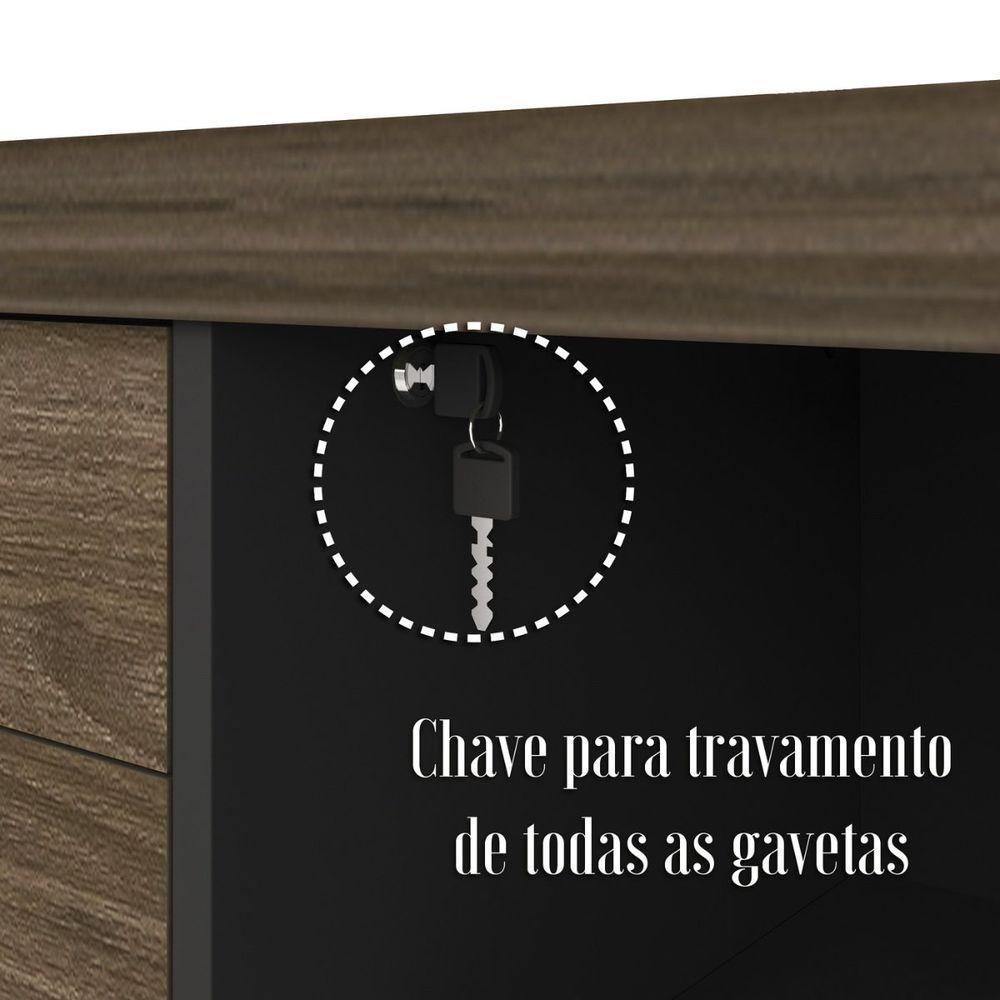 Balcão Multiuso Escritório Com Gavetas E Portas Charuto preto - 6