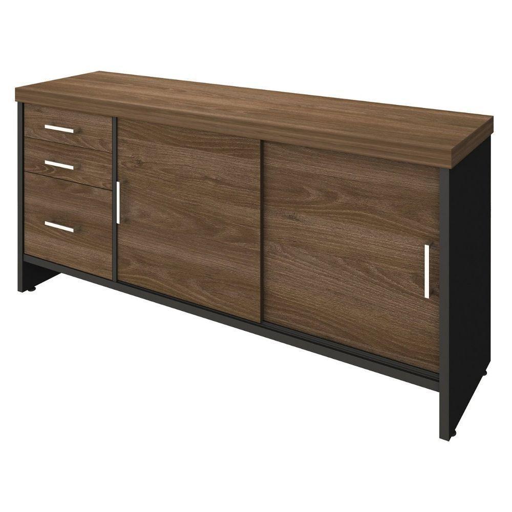 Balcão Multiuso Escritório Com Gavetas E Portas Charuto preto - 8