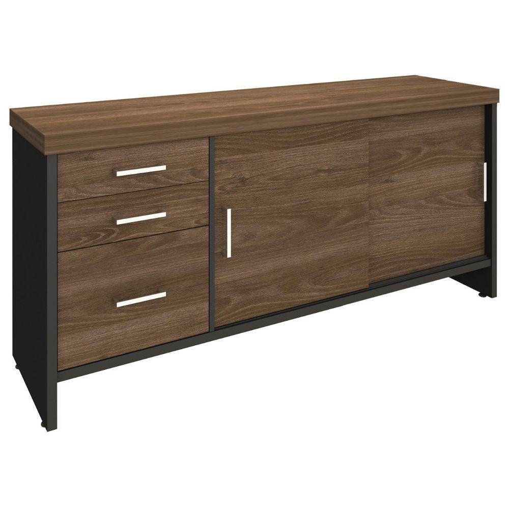 Balcão Multiuso Escritório Com Gavetas E Portas Charuto preto - 10