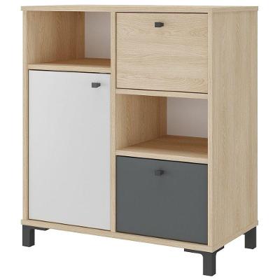 Balcão Com Prateleiras E Portas Nordik Carvalho branco grafito