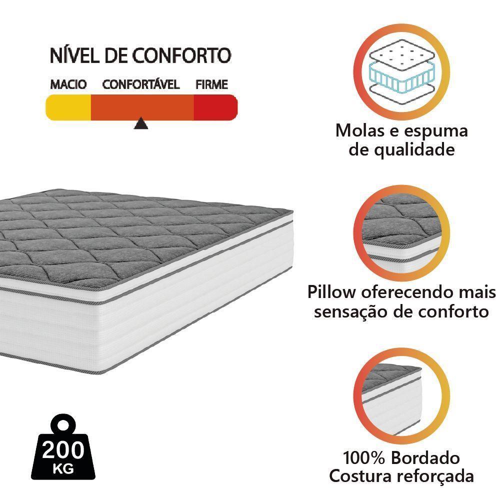 Colchão Casal Molas Com Pillow Max Force 138x188x27cm Branco cinza Inducol Suporta Até 200 Kg - 2
