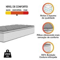 Colchão Solteiro Molas Com Pillow Max Force 88x188x27cm Branco cinza Inducol