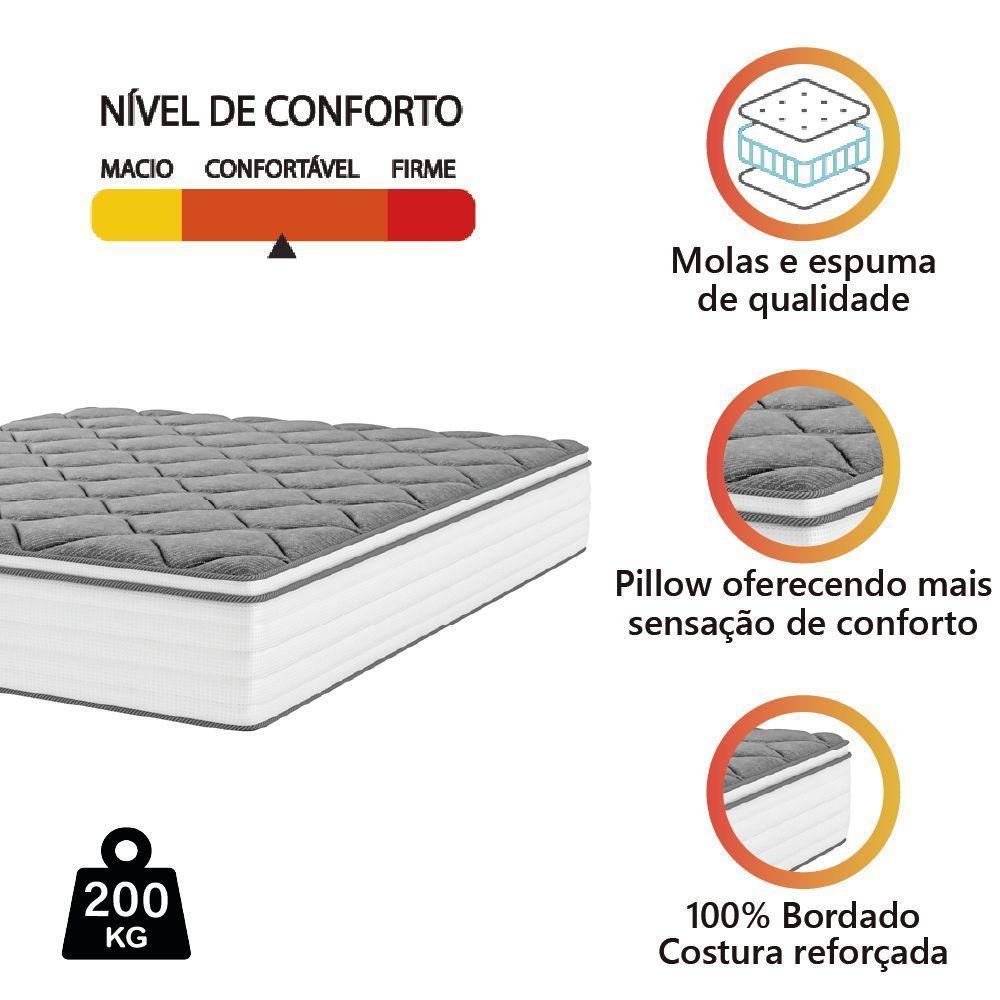 Colchão Casal King Molas Com Pillow Max Force 193x203x27cm Branco cinza Inducol Suporta Até 200 Kg - 4