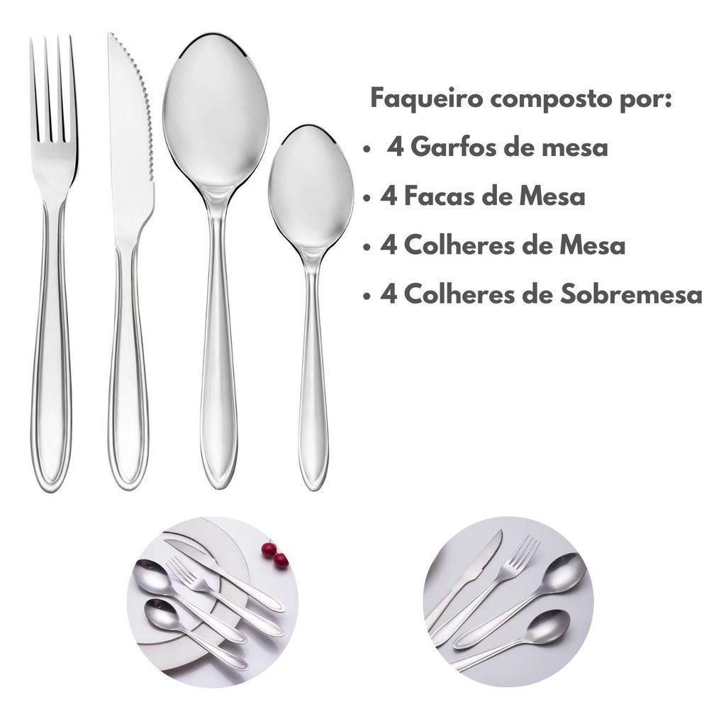 Faqueiro Aço Inox Classic 16 Peças Mesa Churrasco Premium - 6