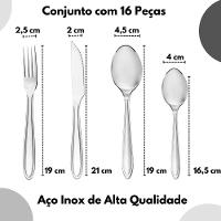 Faqueiro Aço Inox Classic 16 Peças Mesa Churrasco Premium