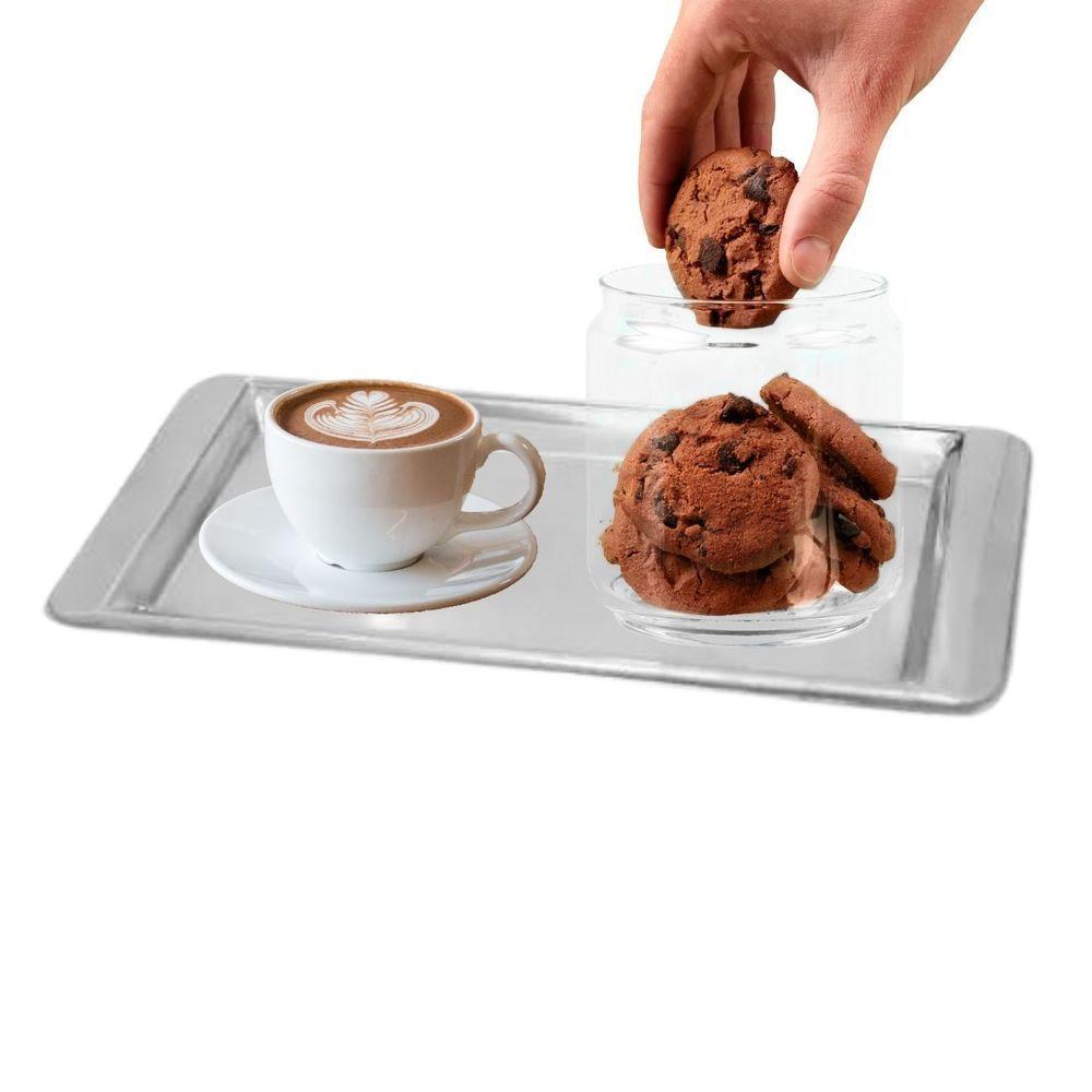 Bandeja Aço Inox Retangular Servir Café 30x14 Cm Kit 3 Peças - 4