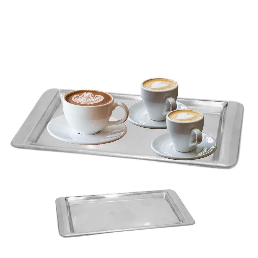 Bandeja Aço Inox Retangular Servir Café 30x14 Cm Kit 3 Peças - 7
