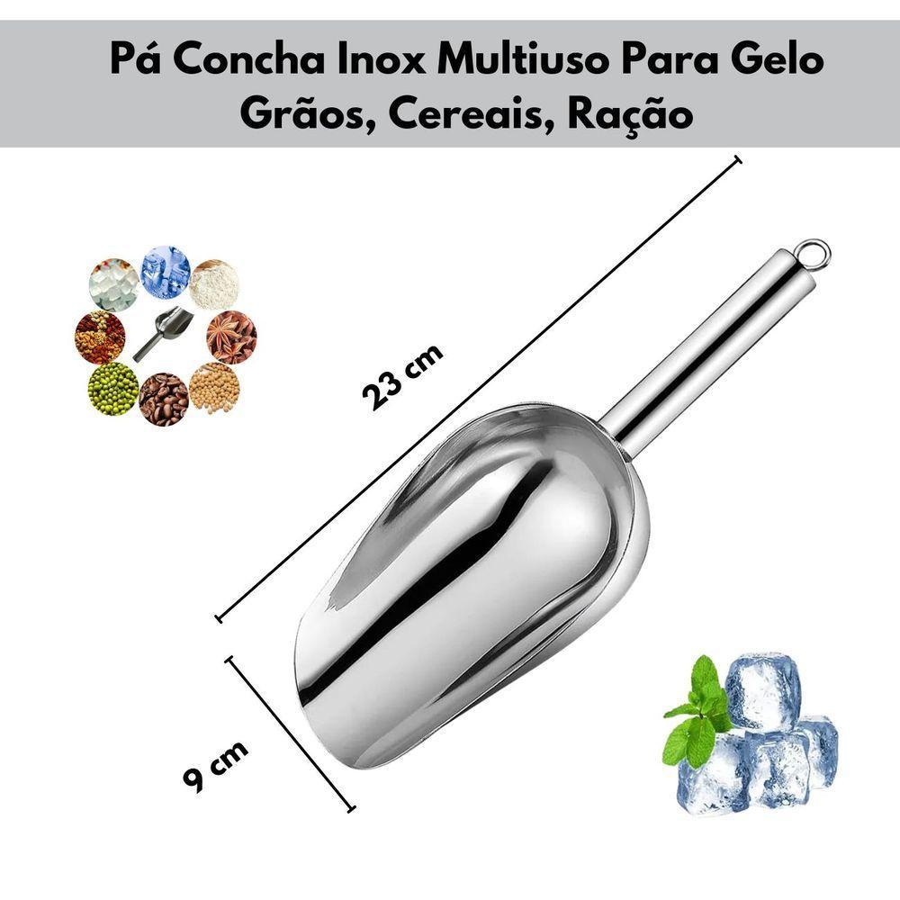 Pá Concha Medidora Em Inox Multiuso Para Gelo, Grãos E Ração - 7