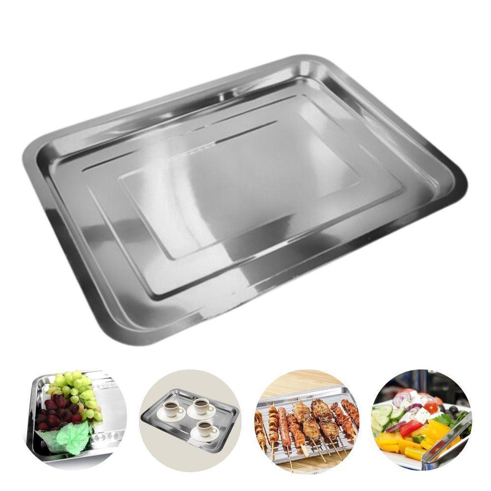 Bandeja Inox Rasa Retangular 45 X 35 Multi Uso Servir Grande - 2