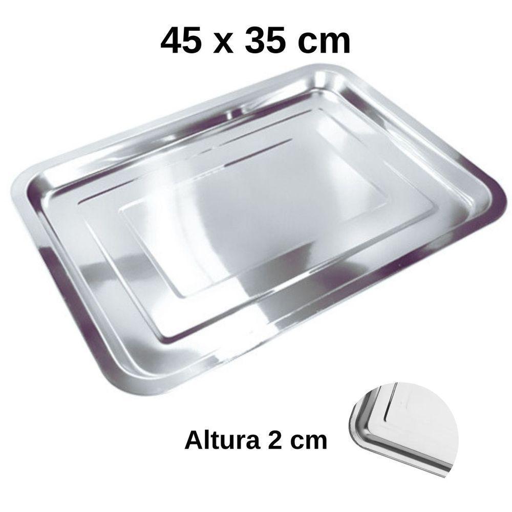 Bandeja Inox Rasa Retangular 45 X 35 Multi Uso Servir Grande - 8