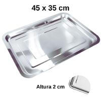 Bandeja Inox Rasa Retangular 45 X 35 Multi Uso Servir Grande - 8