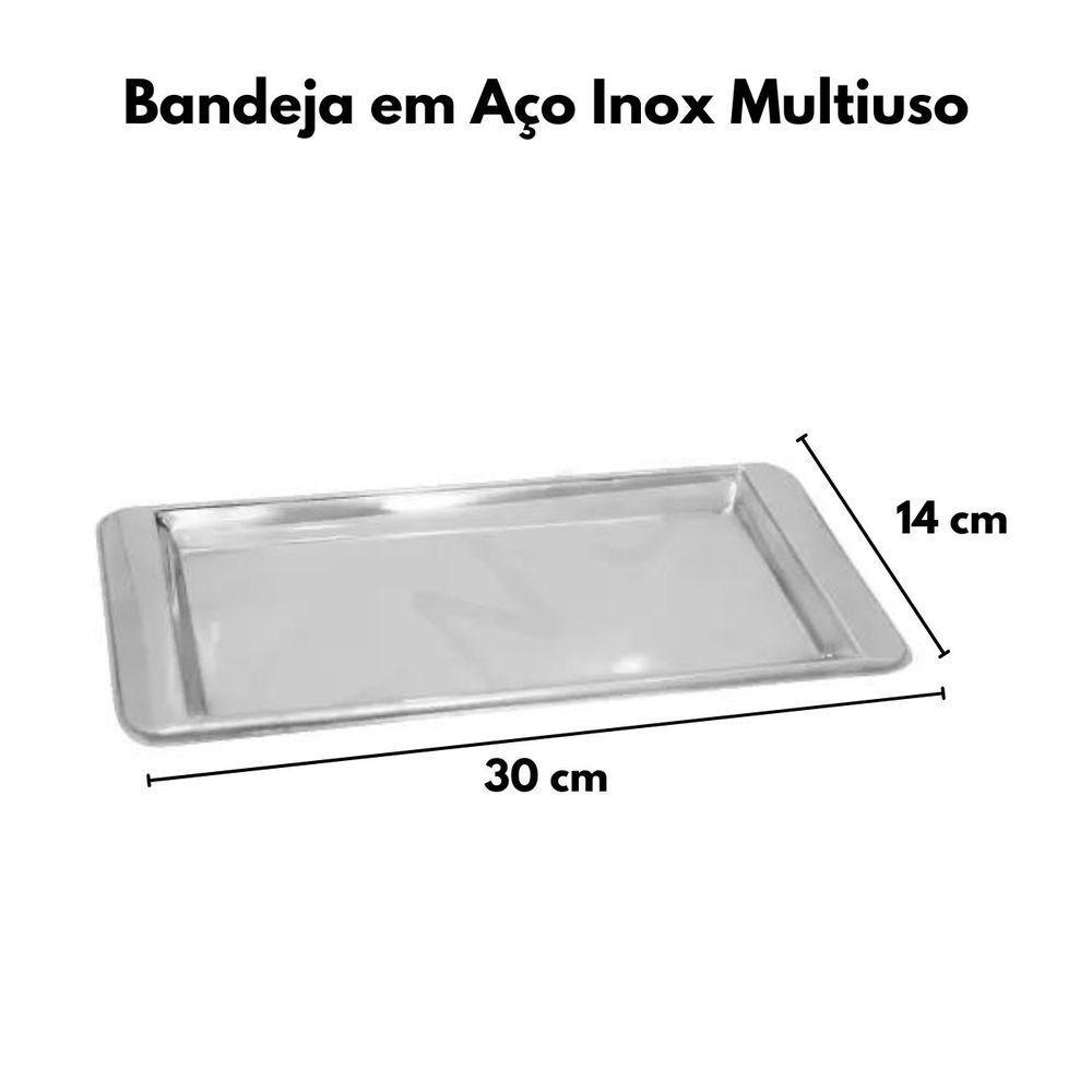 Bandeja Aço Inox Retangular Servir Café 30x14 Cm Multiuso - 6