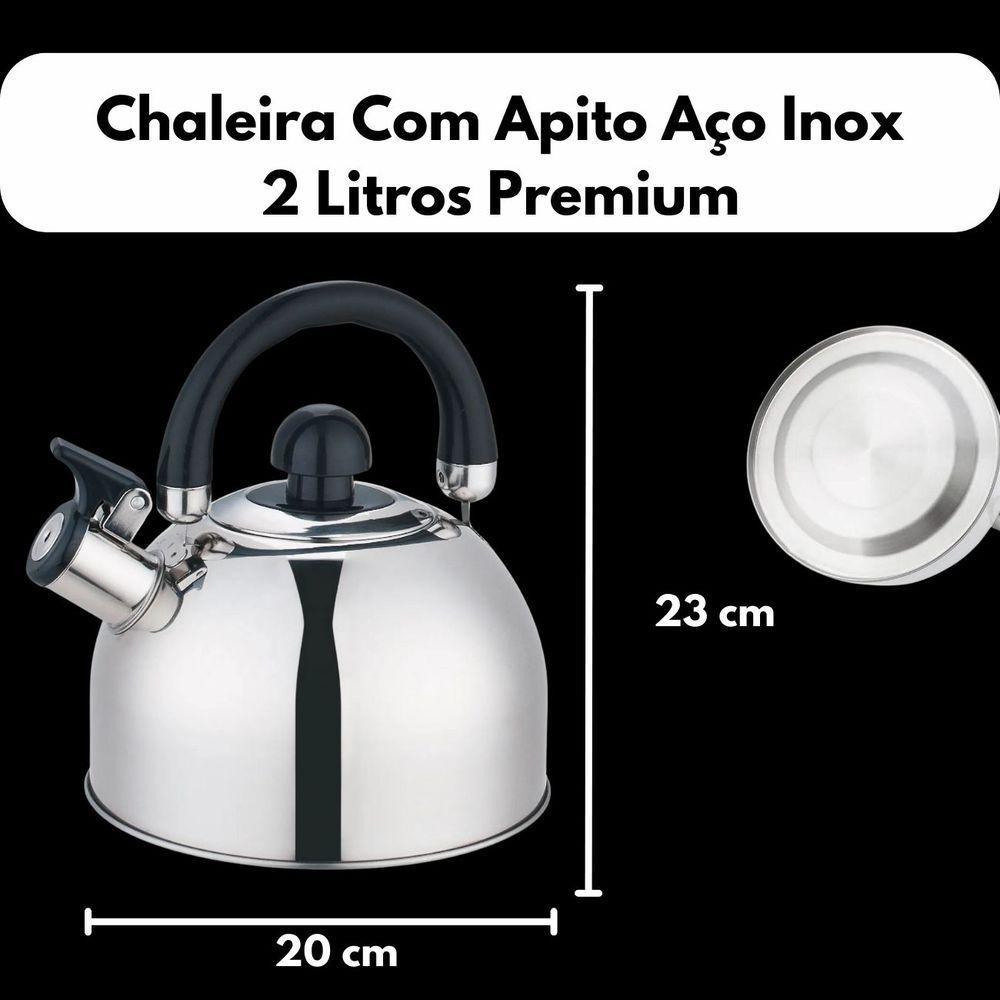 Chaleira Inox Apito 2 Lt Luxo Gás Indução Alta Qualidade - 4